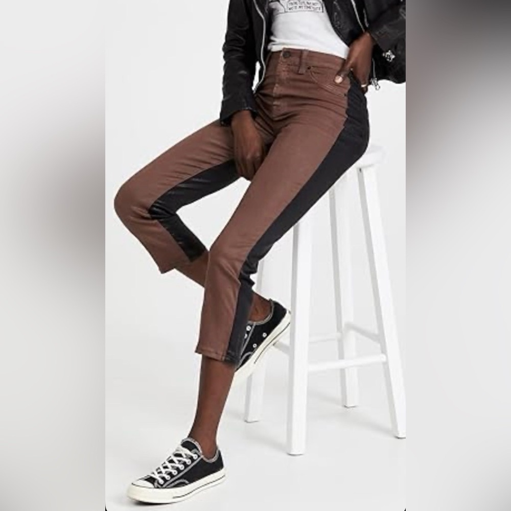 7 For All Mankind HW Cropped Straight Jeans – Two-Tone Brown - Size 24 - NWT - Picture 2 of 8